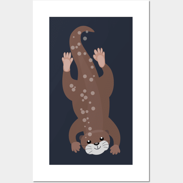 Cute otter diving bubbles cartoon illustration Wall Art by FrogFactory